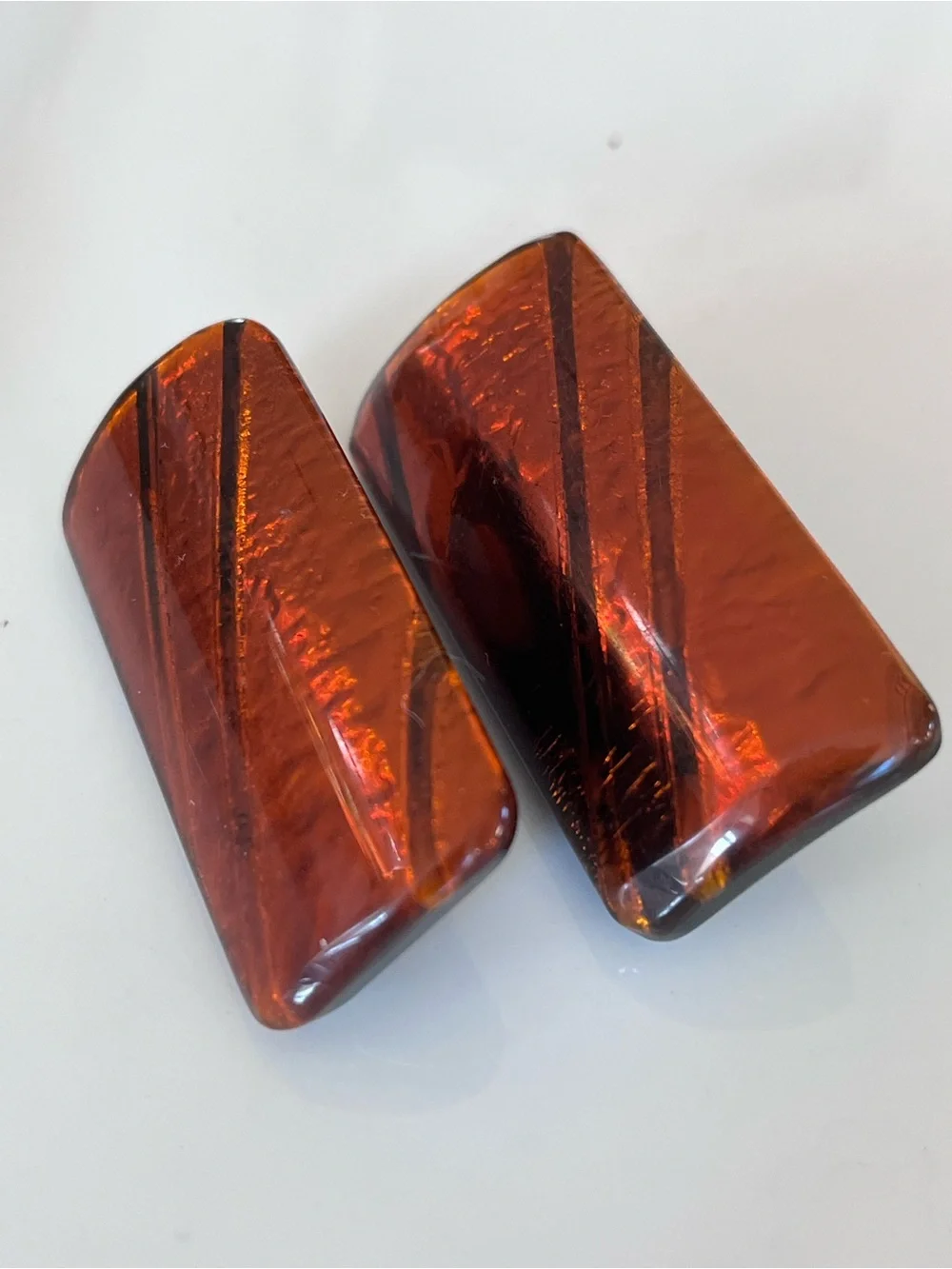Amber Brown Pair of Pierced Earrings Vintage Large